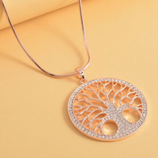 Weißer Kristall Lebensbaum-Anhänger mit Kette, ca. 70 cm + 5 cm Extender, roséfarben