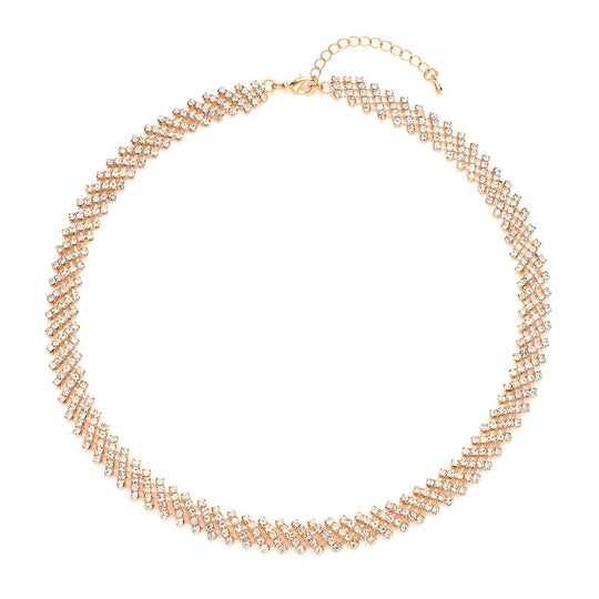 Designer Kollektion - Weiße Kristall Halskette und Ohrringe, goldfarben