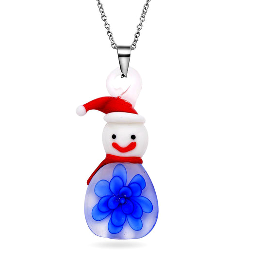 Mehfarbiger Anhänger im Murano-Stil Glas mit 60cm Kette, Schneemann Design
