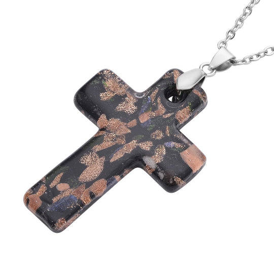 Mehfarbiger Murano-Stil Glas Kreuz-Anhänger mit 60cm Kette, Weiß