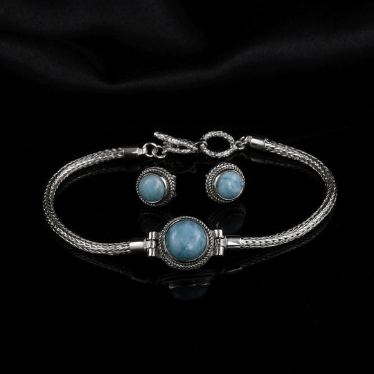 2er Set Royal Bali - Larimar Armband und Ohrringe, 925 Silber, ca. 7.00 ct