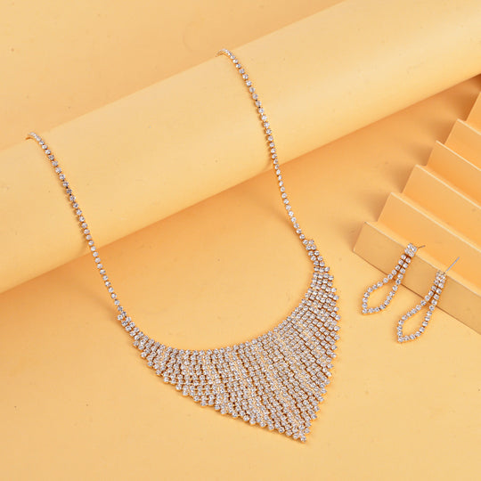 2er Set - Weißer Kristall Ohrringe und Halskette Schmuckset, goldfarben