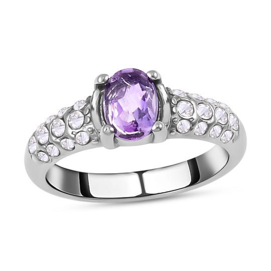 3er Set Afrikanischer Amethyst Anhänger mit Kette und Ring, Edelstahl, ca. 0.60 ct