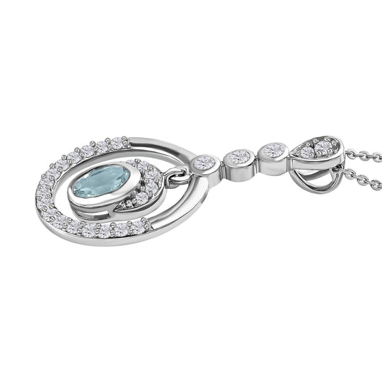 Espirito Santo Aquamarin und weißer Zirkon Anhänger mit Kette , 925 Silber platiniert ca. 1.31 ct