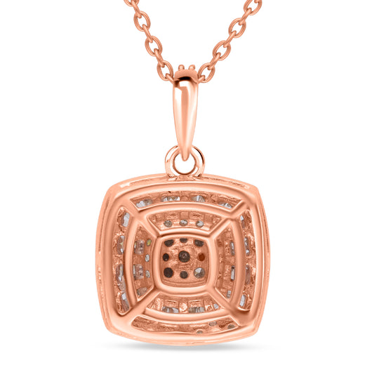 Natürlicher Champagner Diamant Anhänger mit Kette, 925 Silber Roségold Vermeil, ca. 0.50 ct
