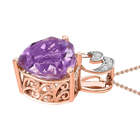 GP Amore Kollektion - Rose de France Amethyst und Kanchanaburi blauer Saphir-Anhänger mit Kette, ca. 50 cm, 925 Silber Roségold Vermeil ca. 6.24 ct