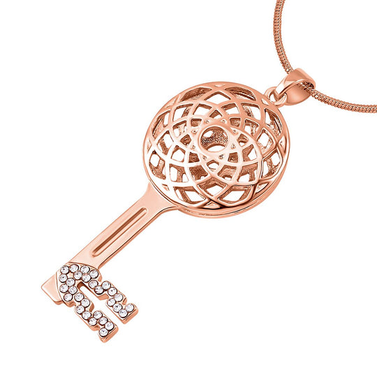 Weißer Kristall Schlüssel Anhänger mit Kette, roséfarben