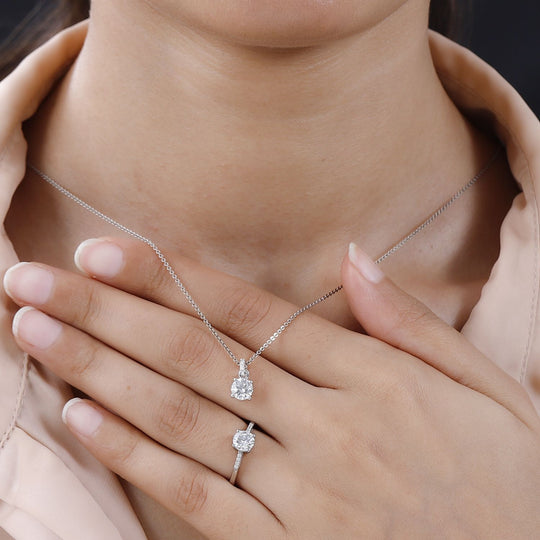 2er Set - Moissanit Ring und Anhänger, 925 Silber platiniert ca. 1.59 ct