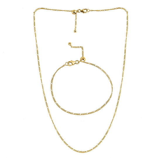 2er Set - Figaro Halskette, ca.18cm, mit Armband, ca. 7,5cm, Silber platiniert