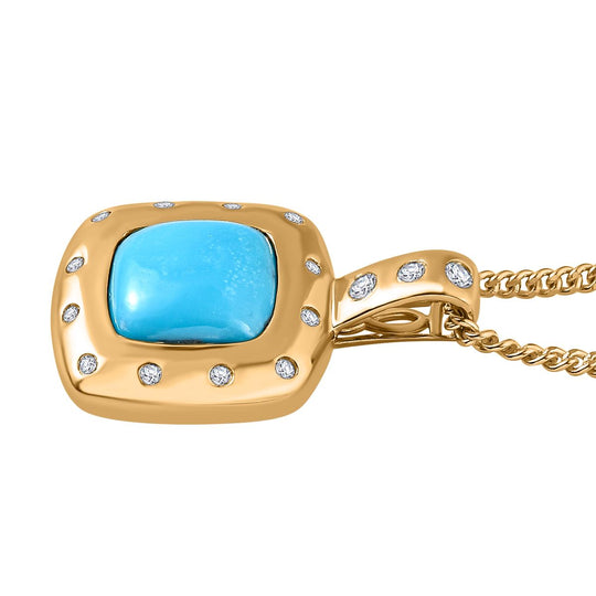 Amerikanischer natürlicher Sleeping Beauty Türkis, weißer Zirkon Anhänger mit Kette, 925 Silber Gelbgold Vermeil ca. 5.61 ct