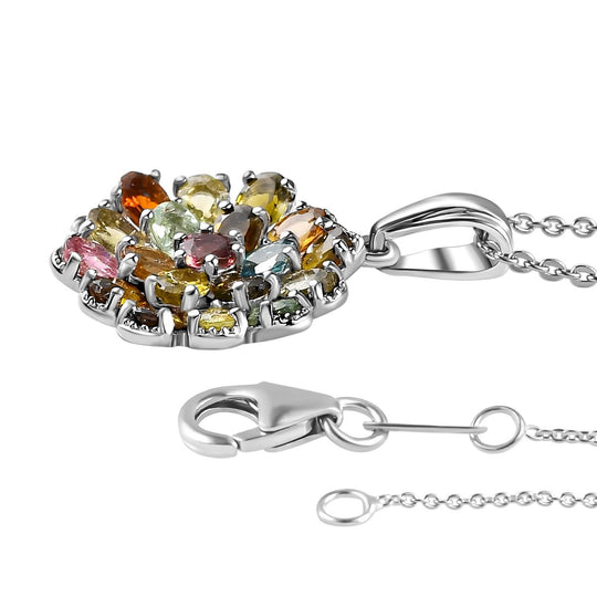 Natürlicher mehrfarbiger Turmalin Anhänger mit Kette, 925 Silber platiniert, ca. 3.17 ct