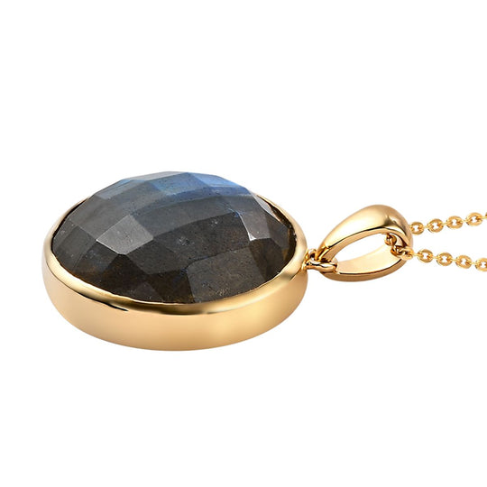 Labradorit-Anhänger mit Kette, 925 Silber Gelbgold Vermeil ca. 21.89 ct