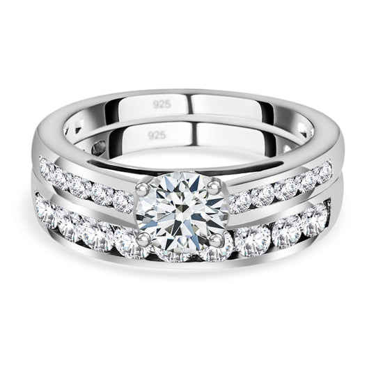 Moissanit Doppelring, 925 Silber platiniert ca. 1.51 ct
