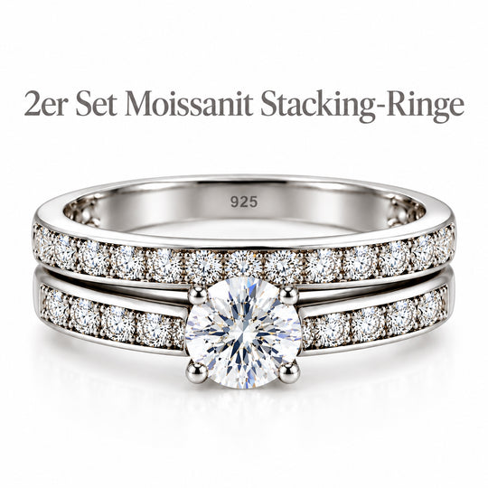 2er-Set Moissanit Stacking-Ringe, 925 Silber platiniert - 1,45 ct.