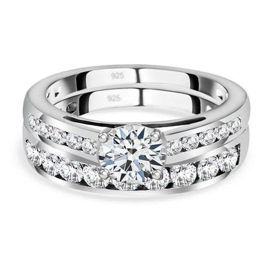 2er-Set Moissanit Ringe, 925 Silber platiniert - 1,38 ct.