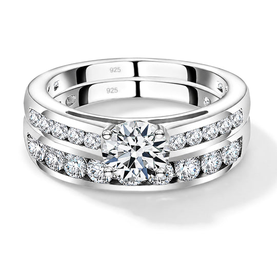 Moissanit Doppelring, 925 Silber platiniert ca. 1.51 ct