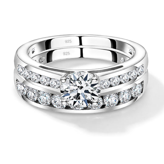 Moissanit Doppelring, 925 Silber platiniert ca. 1.51 ct