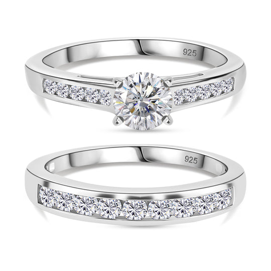 2er-Set Moissanit Ringe, 925 Silber platiniert - 1,38 ct.