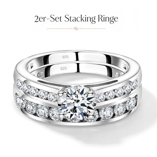 2er-Set Moissanit Ringe, 925 Silber platiniert - 1,51 ct.