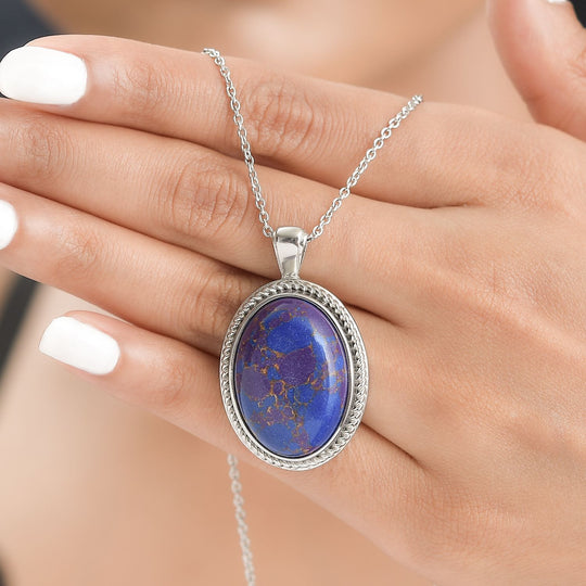 Blaues Türkis Anhänger mit Kette, Edelstahl, ca. 20.11 ct