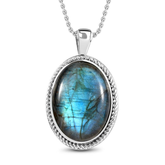 Blaues Türkis Anhänger mit Kette, Edelstahl, ca. 20.11 ct