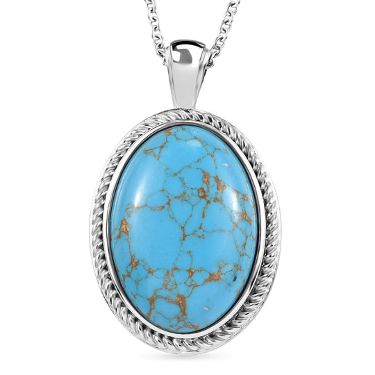Blaues Türkis Anhänger mit Kette, Edelstahl, ca. 20.11 ct