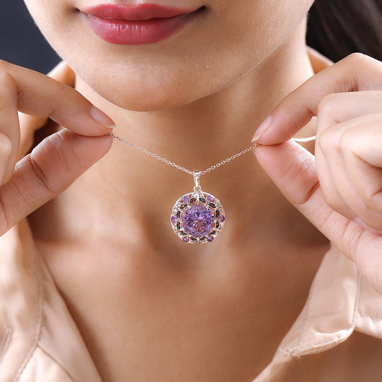 GP Trionfo Kollektion - AA Rose De France Amethyst, Afrikanischer Amethyst Anhänger mit Kette, 925 Silber Roségold Vermeil, ca. 9.37 ct