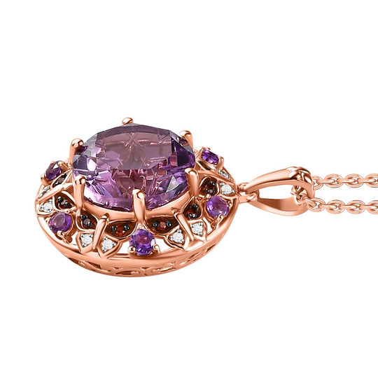 GP Trionfo Kollektion - AA Rose De France Amethyst, Afrikanischer Amethyst Anhänger mit Kette, 925 Silber Roségold Vermeil, ca. 9.37 ct