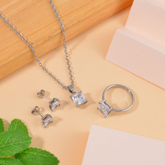 Weißer Zirkonia Schmuckset Reiner Edelstahl