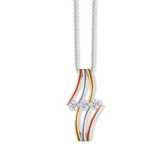 Moissanit Anhänger mit 50cm Kette, 925 Silber platiniert, Gelbgold Vermeil und Roségold Vermeil - 0,63 ct.