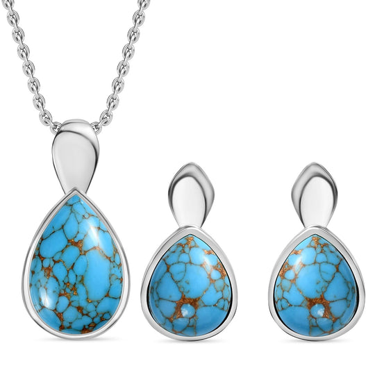 Blaues Türkis Schmuckset Edelstahl ca. 13,39 ct.