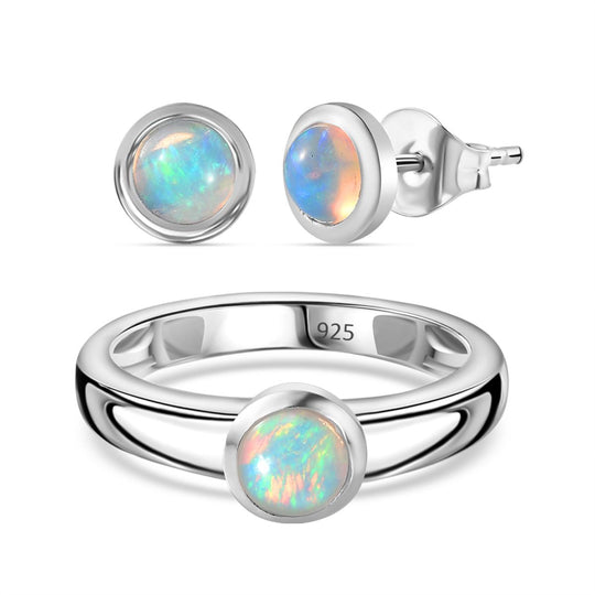 AA Natürlicher, äthiopischer Welo Opal Schmuckset 925 Silber rhodiniert ca. 1,02 ct.