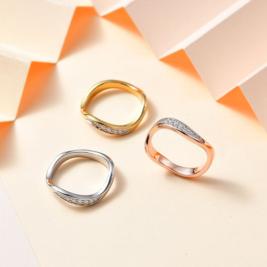 Moissanit Stapel-Ring, tricolor, 925 Silber Gelbgold Vermeil, 925 Silber rhodiniert, 925 Silber Roségold Vermeil ca. 0.20 ct