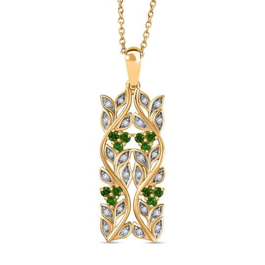 AA Natürlicher Chromdiopsid, Weißer Zirkon Anhänger mit Kette ca. 45 cm, 925 Silber vergoldet ca. 0.82 ct
