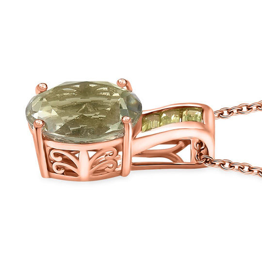 Prasiolite, Peridot Schmuckset 925 Silber 750 Roségold Vermei ca. 5,12 ct.