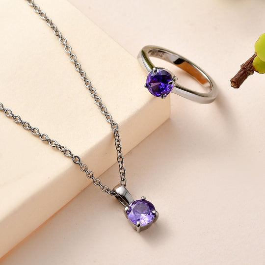 Lila Zirkonia Schmuckset Edelstahl