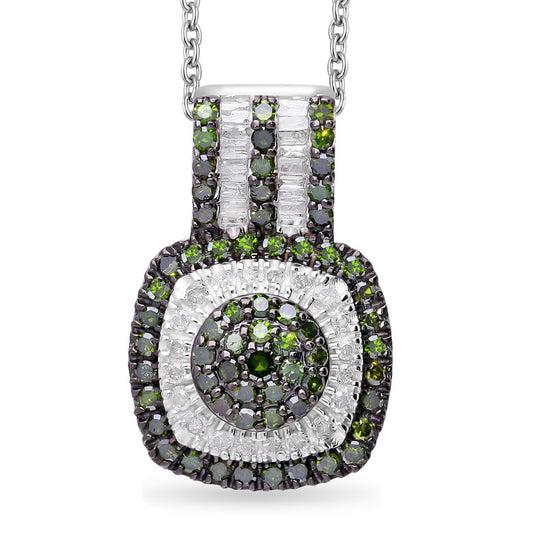 Grüner Diamant, Weißer Diamant Schmuckset 925 Silber platiniert ca. 1.00 ct