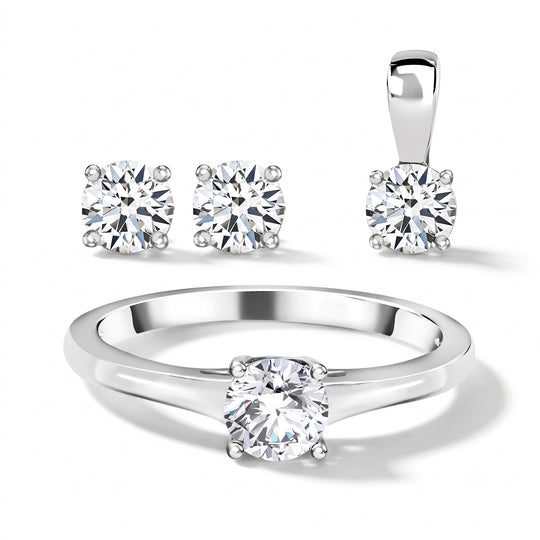 Moissanit Solitär Schmuckset, 925 Silber platiniert - 1,77 ct.