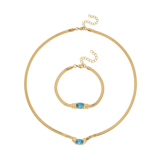2-teiliges Schmuckset, Halskette und Armband mit Weißer Kristallen, Edelstahl goldfarben