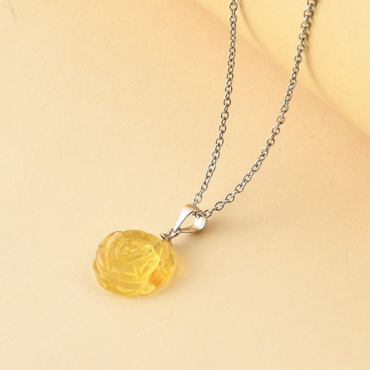 Natürlicher Bernstein Anhänger mit Kette, 925 Silber rhodiniert