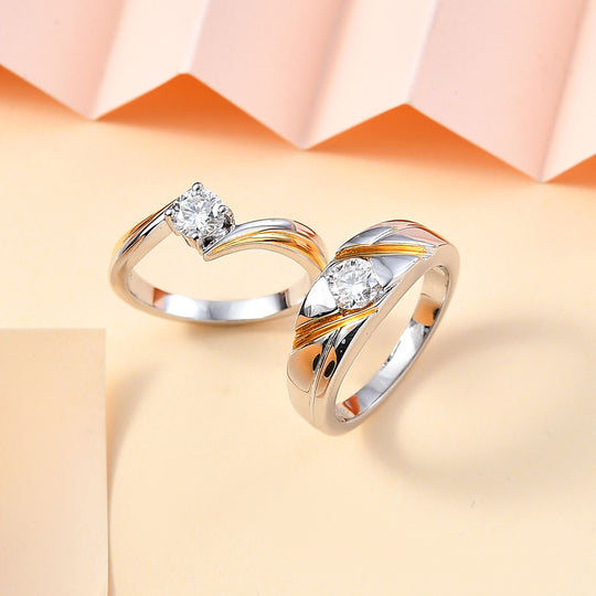 2er Set Moissanit-Ring in Bicolor-Optik (Größe 20.00),ca. 0.90 ct