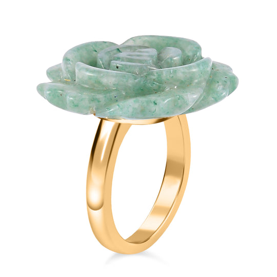 2er Set - Handgeschnitzter Grüner Aventurin Anhänger mit Kette und Ring (Größe 16.00), goldfarben, ca. 30.00 ct