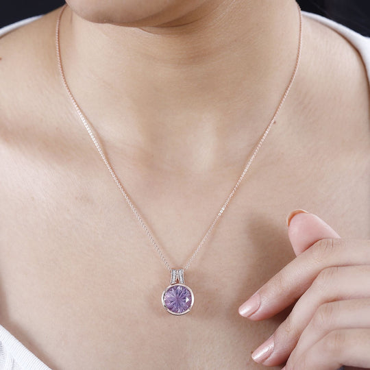 Rose De France Amethyst, Weißer Zirkon Schmuckset 925 Silber 750 Roségold Vermeil ca. 6.84 ct