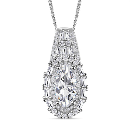 Moissanit Anhänger mit Kette, 925 Silber platiniert, 925 Silber rhodiniert ca. 3.94 ct