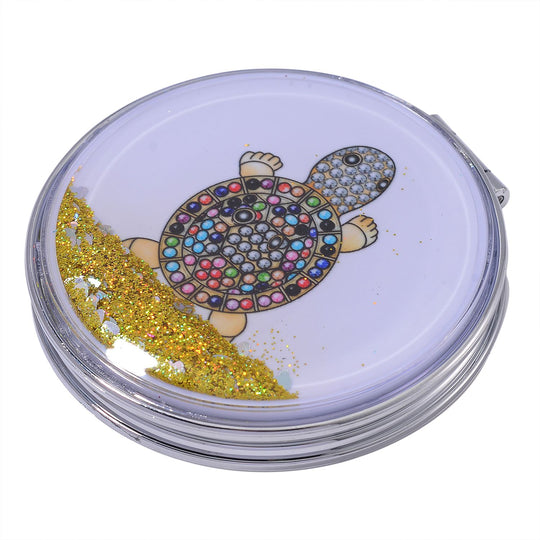 2er Set - Mehrfarbiger Kristall, Schildkröte-Set: Schlüsselanhänger und Spiegel, emailliert, goldfarben