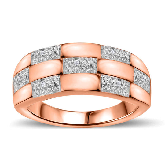 4er Set - Weißer Diamant Anhänger mit Kette, Ring, Armreif und Ohrringe, Rosefarben, (Größe 17.00), ca. 0.10 ct