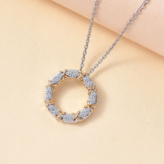 Luxuriant Diamond Lab Grown Diamant SI Anhänger mit Kette, 925 Silber rhodiniert, 925 Silber Rhodiniert und 750 Gelbgold Vermeil ca. 0.50 ct