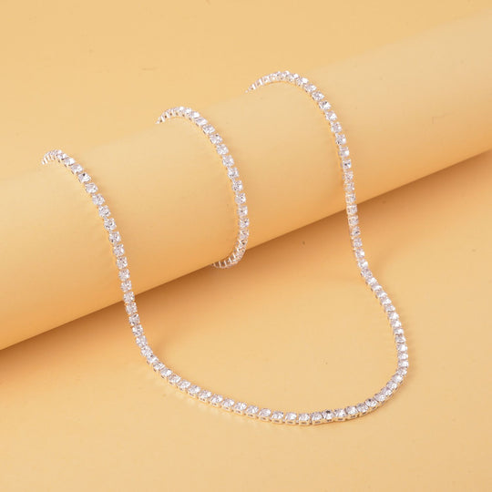 2er Set Weiße Kristall Halskette und Armband mit Bolo Verlängerung, silberfarben