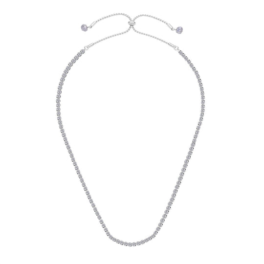 2er Set Weiße Kristall Halskette und Armband mit Bolo Verlängerung, silberfarben