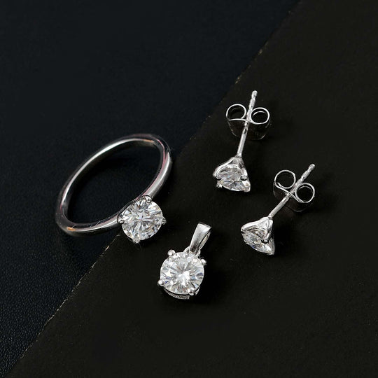 Moissanit Schmuckset 925 Silber Rhodiniert (Größe 18) ca. 2,46 ct.